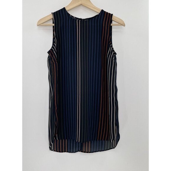 Who What Wear Striped Hi Low Chiffon Boho  Keyhole Back Blouse Sz XS Side Slits - Picture 2 of 10